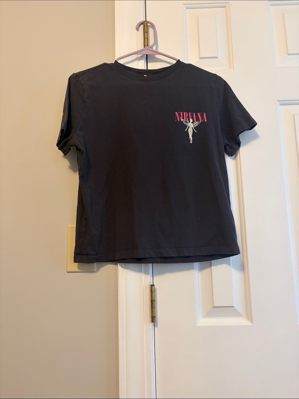 NIRVANA Dark Gray Tee with Pink Logo